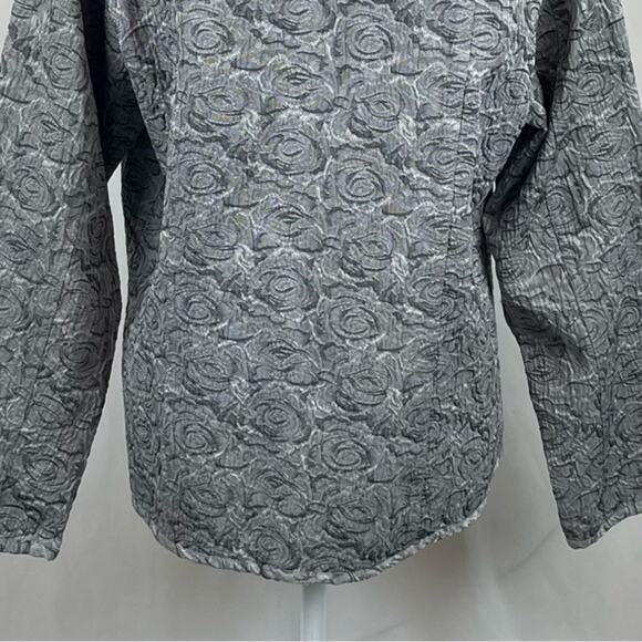 Chico’s Gray & Silver Floral Print Textured CottageCore Jacket NWOT Size 12 - Picture 6 of 11